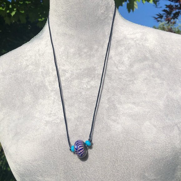 Necklace with handcrafted blown glass bead on  26" satin cord - Picture 1 of 5